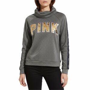 Victorias Secret Pink Sweatshirt Womens S Gray Metallic Jersey Sequin Logo Y2K